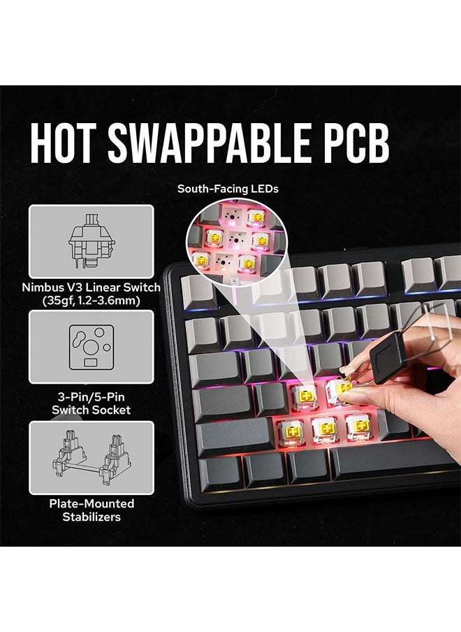 AULA - Aula F99 PRO 96% Mechanical Gaming Keyboard, BT5.0/USB-C/2.4GHz Wireless, Hot Swappable Gasket Custom Keyboard with 8000mAH Battery, Rotary Knob, RGB Backlit for Win/Mac (Grey) - Image 1