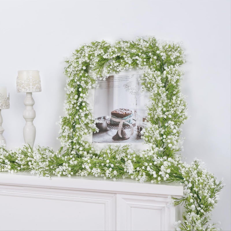Dolicer 2 Pcs Babys Breath Artificial Flowers Vines, Faux White Hanging Baby Breath Garland, Real Touch Fake Babys Breath Gypsophila for Wedding Party Backdrop Wall Home Decor - Image 3