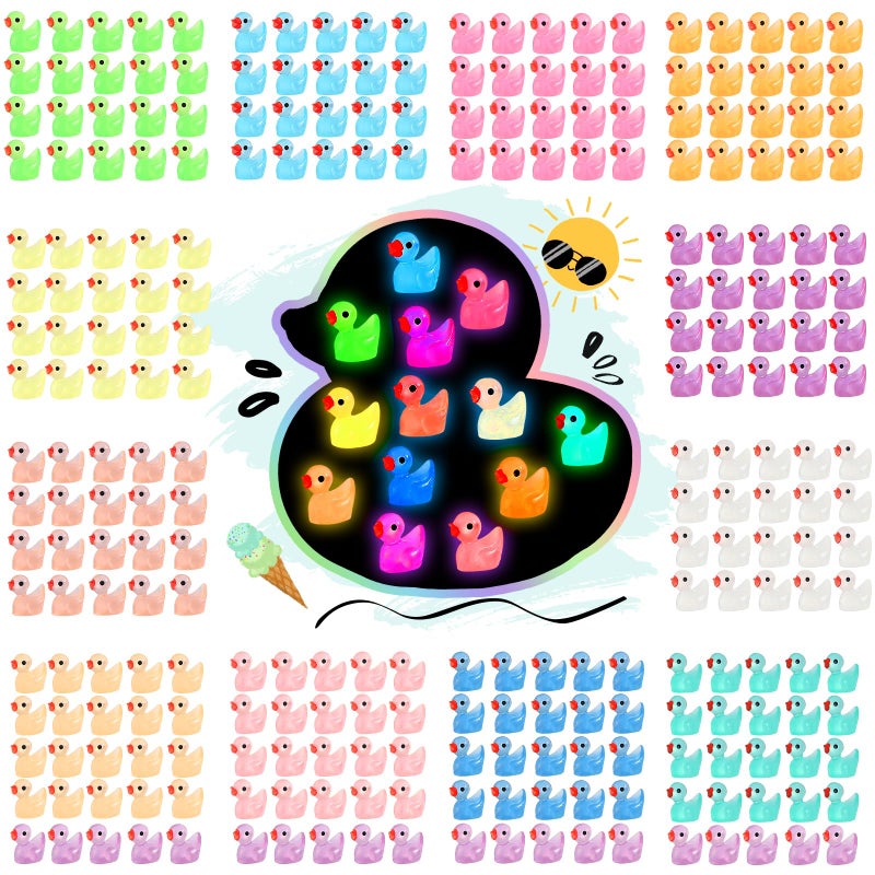 Rachan260 Pcs Luminous Mini Resin Ducks Glow in The Dark Tiny Duck Figurines for Miniature Landscape Garden Aquarium Potted Home Prank Game Dollhouse Decor Office Decompression - Image 3
