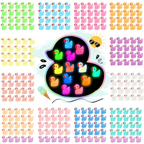 Rachan260 Pcs Luminous Mini Resin Ducks Glow in The Dark Tiny Duck Figurines for Miniature Landscape Garden Aquarium Potted Home Prank Game Dollhouse Decor Office Decompression - Image 1