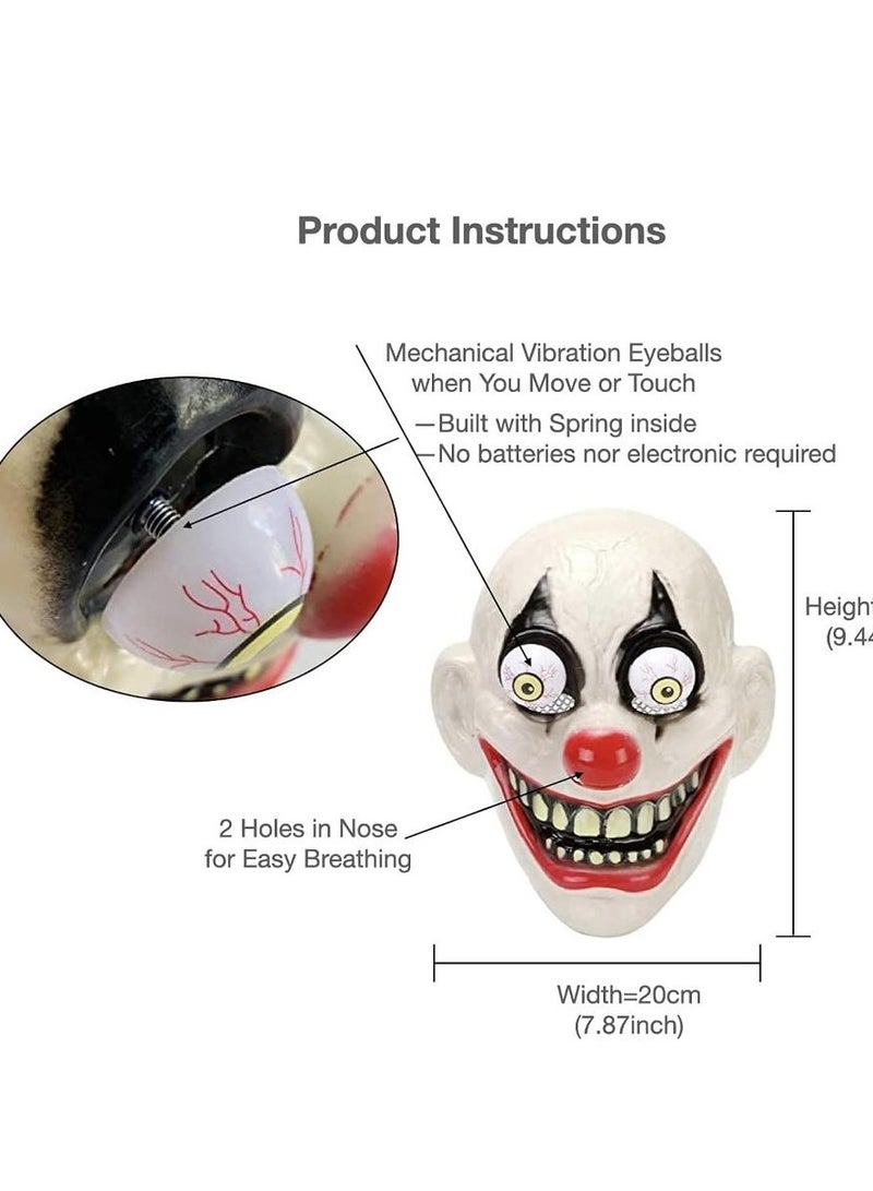 SOUTHSKY Scary Clown Mask,Full White Face Masks,Shakeable Swing Eyeballs,Red Nose Joker,Horror Funny Accessory for Halloween,Masquerade,Party,Costume Cosplay - Image 2