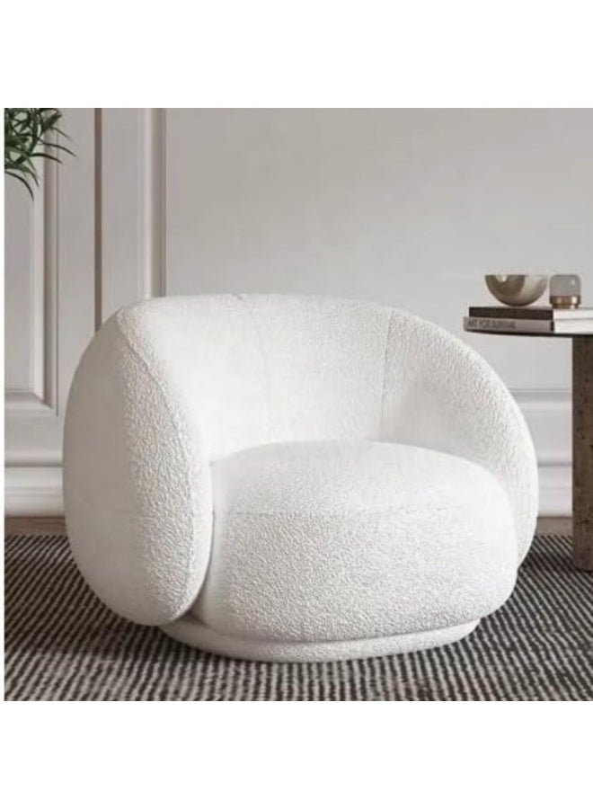 Comfynest 1Pc Round Bouncle Chair - White, Wooden Frame, Soft Cushioned Seat - Image 2