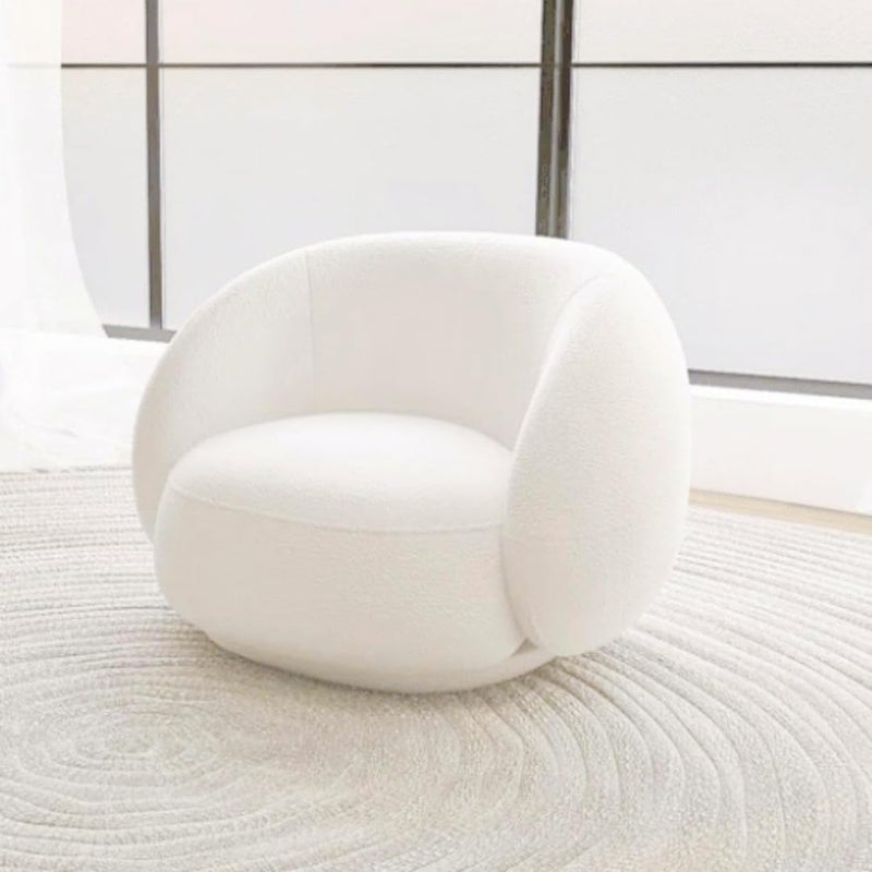 Comfynest 1Pc Round Bouncle Chair - White, Wooden Frame, Soft Cushioned Seat - Image 1