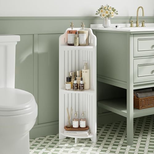 VECELO 3-Tier Bathroom Shelves for Narrow Space, Modern Corner Shelf Stand,Small Storage Organizer for Bathroom,Toilet Paper Stand,White - Image 2