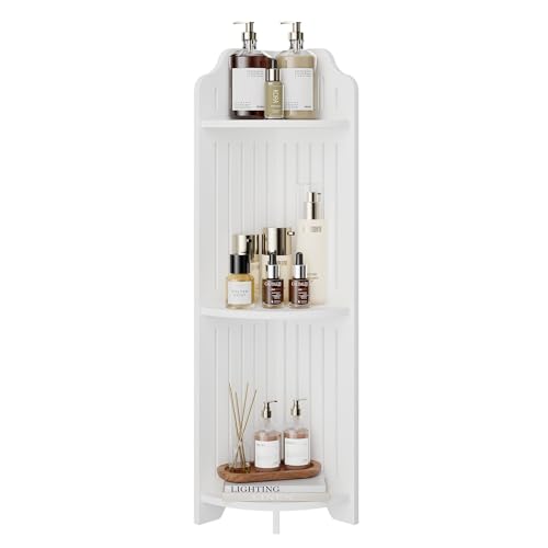VECELO 3-Tier Bathroom Shelves for Narrow Space, Modern Corner Shelf Stand,Small Storage Organizer for Bathroom,Toilet Paper Stand,White - Image 1