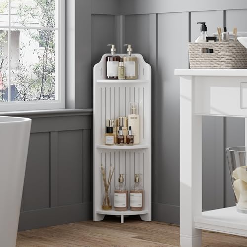 VECELO 3-Tier Bathroom Shelves for Narrow Space, Modern Corner Shelf Stand,Small Storage Organizer for Bathroom,Toilet Paper Stand,White - Image 4