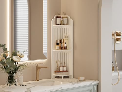 VECELO 3-Tier Bathroom Shelves for Narrow Space, Modern Corner Shelf Stand,Small Storage Organizer for Bathroom,Toilet Paper Stand,White - Image 5