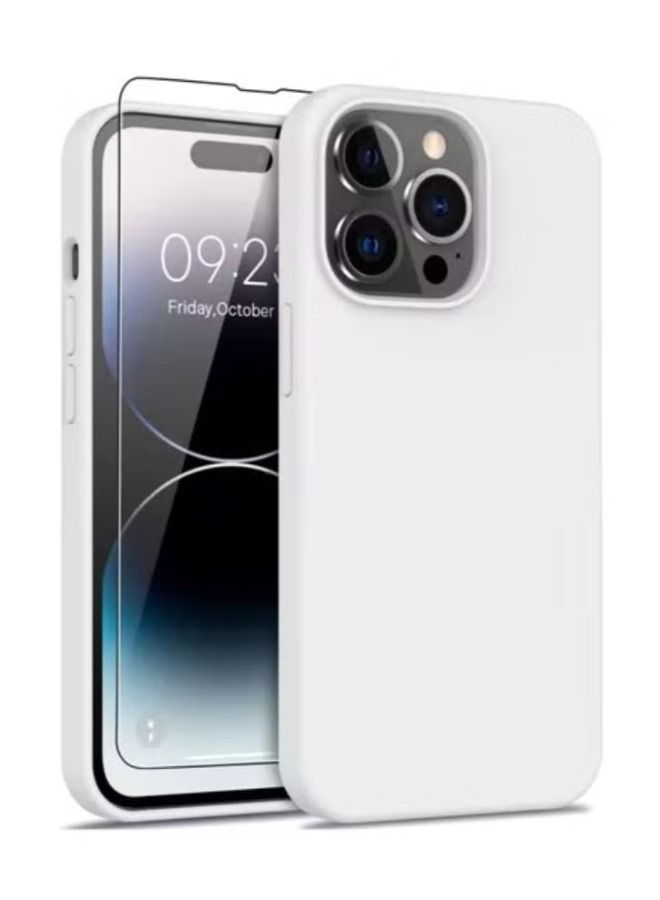 iPhone 14 ProMax Case with Screen Protector,Soft Flexible Silicone Gel Rubber Bumper Cover,Slim Fit Shockproof Protective Phone Case for iPhone 14 Pro Max 6.7" White - Image 1