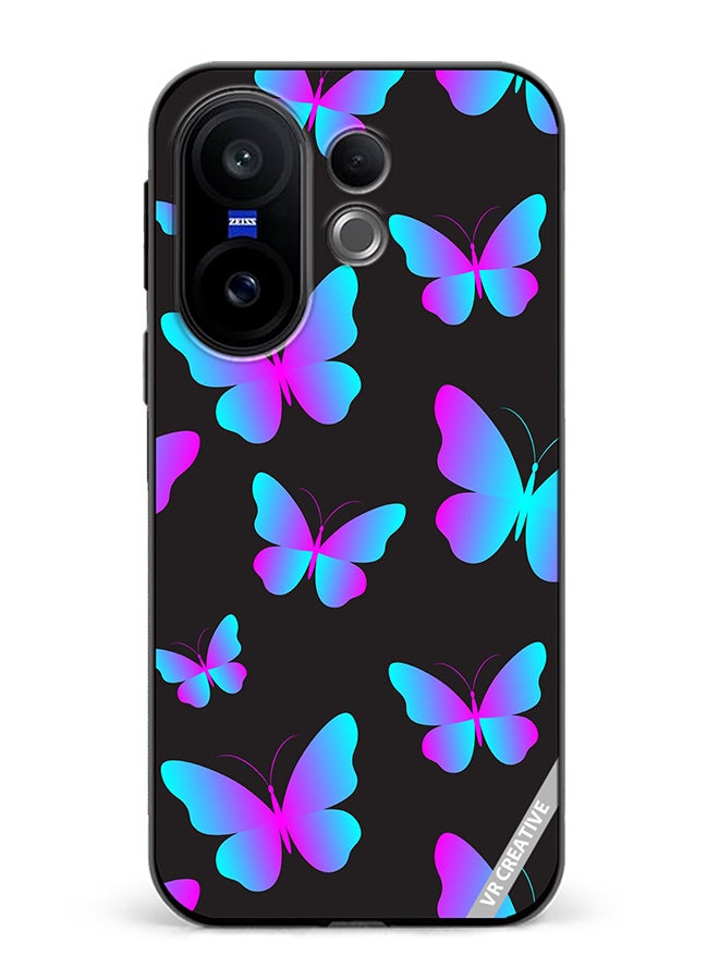 Protective Case Cover For Vivo X200 FE Neon Butterflies Seamless Pattern Design Multicolour