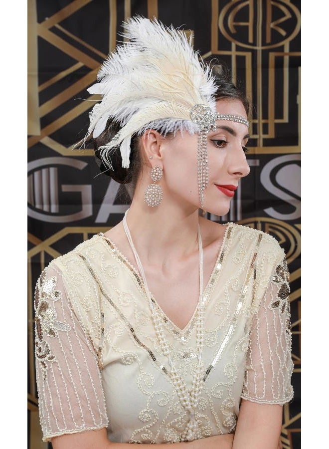 Cizoe 1920s Gatsby Accessories Set for Women Flapper Headband 20s Headpiece Necklace Gloves(fd) - Image 2