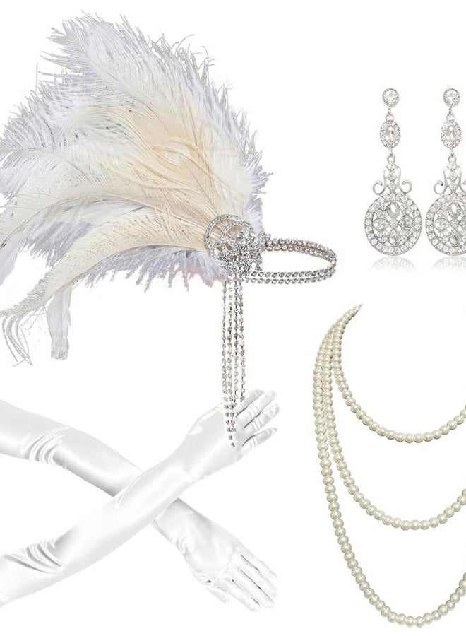 Cizoe 1920s Gatsby Accessories Set for Women Flapper Headband 20s Headpiece Necklace Gloves(fd) - Image 1