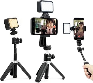 MAXCAM Bi-Color LED Video Light on Camera Accessories Kit Bundle Includes LED Fill Light + Phone Clip + Tripod, - Image 1