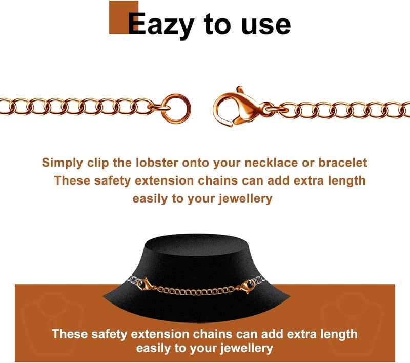 MENKEY Necklace Extenders, 10Pcs Stainless Steel Rose Gold Necklace Bracelet Anklet Extension Chains with Lobster Clasps and Closures for Jewelry Making - Image 4