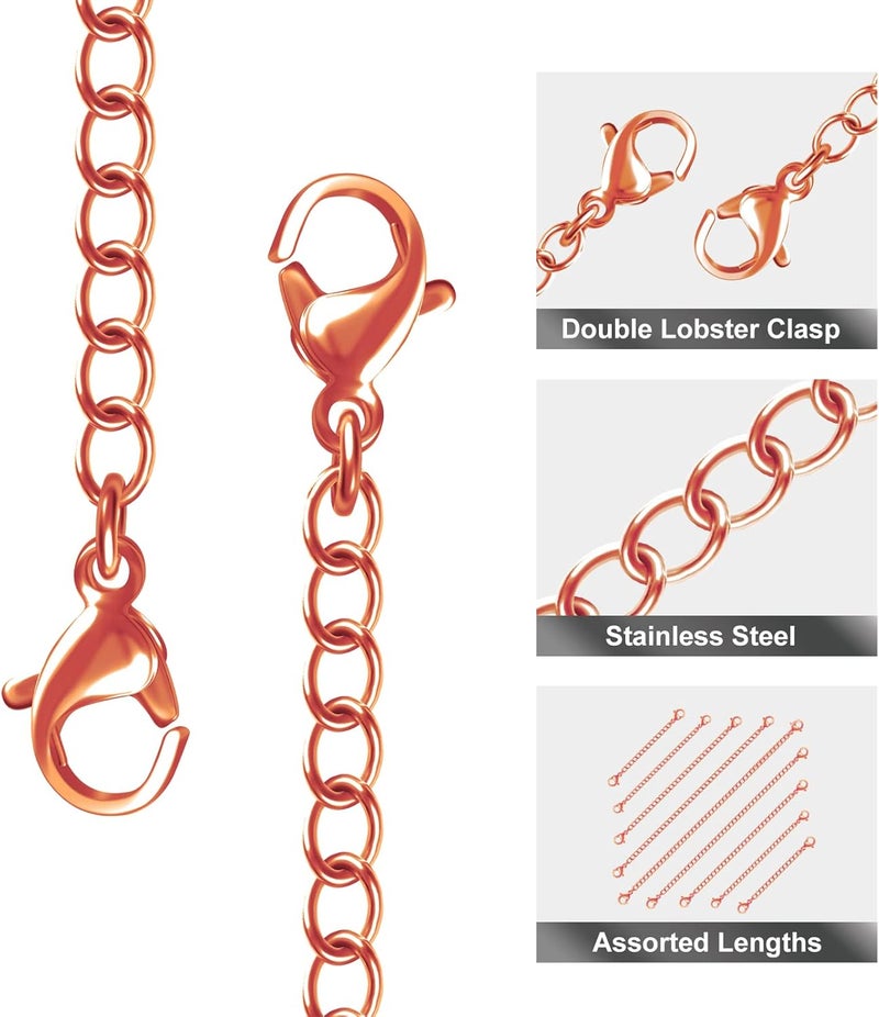 MENKEY Necklace Extenders, 10Pcs Stainless Steel Rose Gold Necklace Bracelet Anklet Extension Chains with Lobster Clasps and Closures for Jewelry Making - Image 3