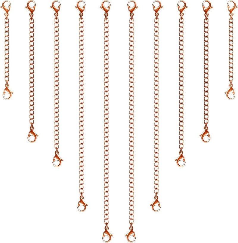MENKEY Necklace Extenders, 10Pcs Stainless Steel Rose Gold Necklace Bracelet Anklet Extension Chains with Lobster Clasps and Closures for Jewelry Making - Image 1