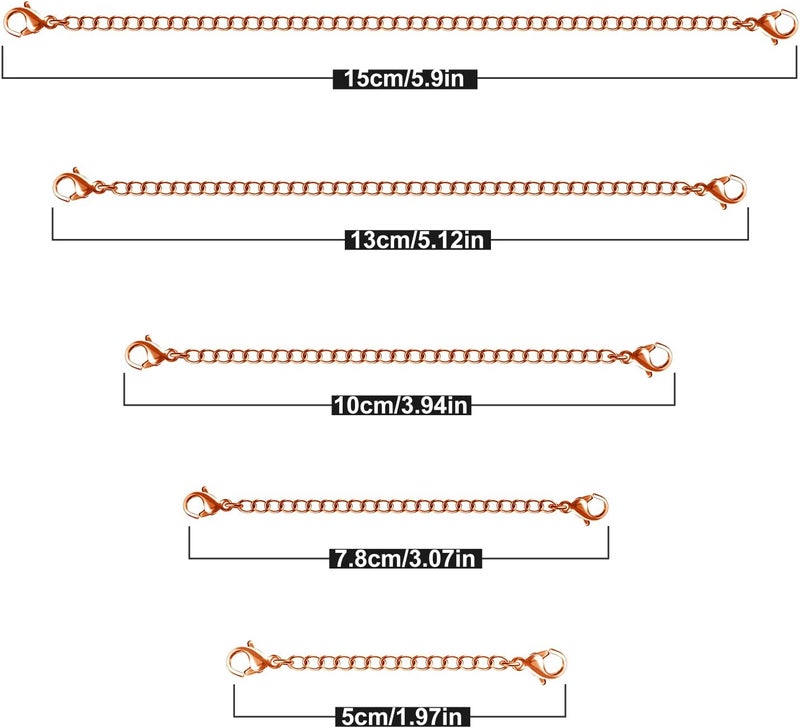 MENKEY Necklace Extenders, 10Pcs Stainless Steel Rose Gold Necklace Bracelet Anklet Extension Chains with Lobster Clasps and Closures for Jewelry Making - Image 2