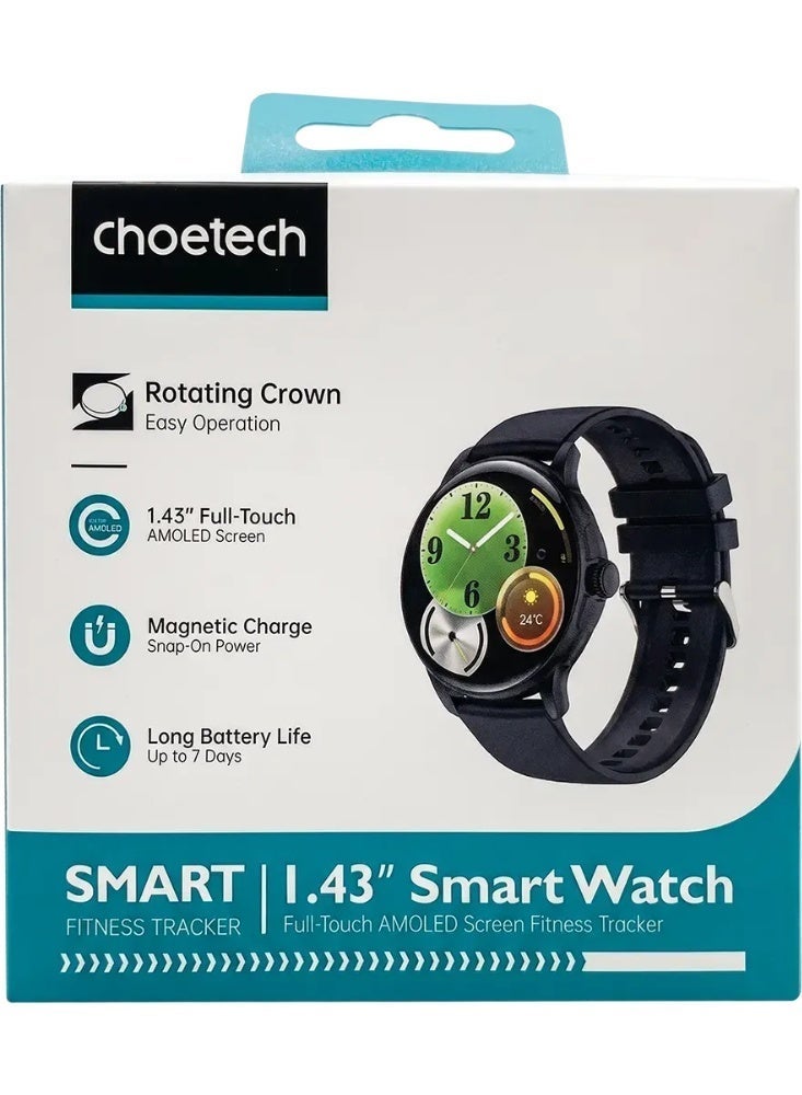 تشوتيك SmartWatch WT037 Display 1.43 inches AMOLED Bluetooth 5.3 Battery 300mAh-Black Black - Image 3