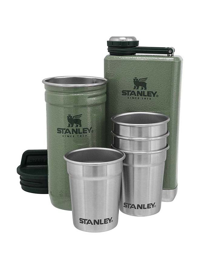Adventure Pre-Party Shot Glass + Flask Set Hammertone Green – BPA FREE Stainless Steel| Stainless Steel Flask | Gift set | Dishwasher Safe | Lifetime Warranty