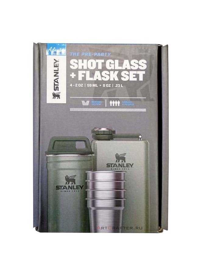 Adventure Pre-Party Shot Glass + Flask Set Hammertone Green – BPA FREE Stainless Steel| Stainless Steel Flask | Gift set | Dishwasher Safe | Lifetime Warranty