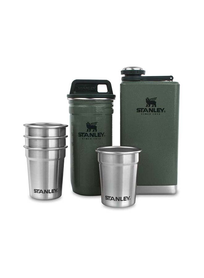 Adventure Pre-Party Shot Glass + Flask Set Hammertone Green – BPA FREE Stainless Steel| Stainless Steel Flask | Gift set | Dishwasher Safe | Lifetime Warranty