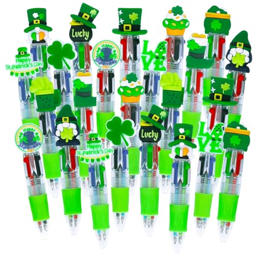 Zhirlyn 30 Pcs St Patricks Day Multicolor Pens in One 4-in-1 Cute Pens Bulk Fun Green Ballpoint Pen for Holiday Gifts (St. Patrick’s Day) - Image 1