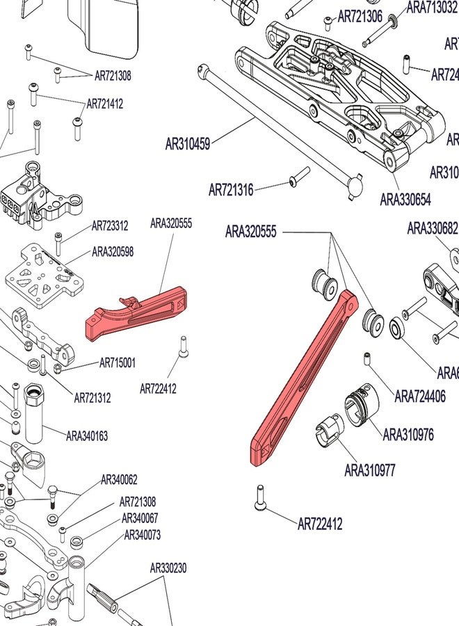 MOSHNOLY V5 Version Aluminum Chassis Brace Set Front&Rear Brace for Arrma 1/8 Typhon/Notorious/Outcast/Senton 6S BLX Aluminum Center Cars Hopups&Upgrades Part,Replaces ARA320555,Hop Ups Support Frame-Red - Image 4