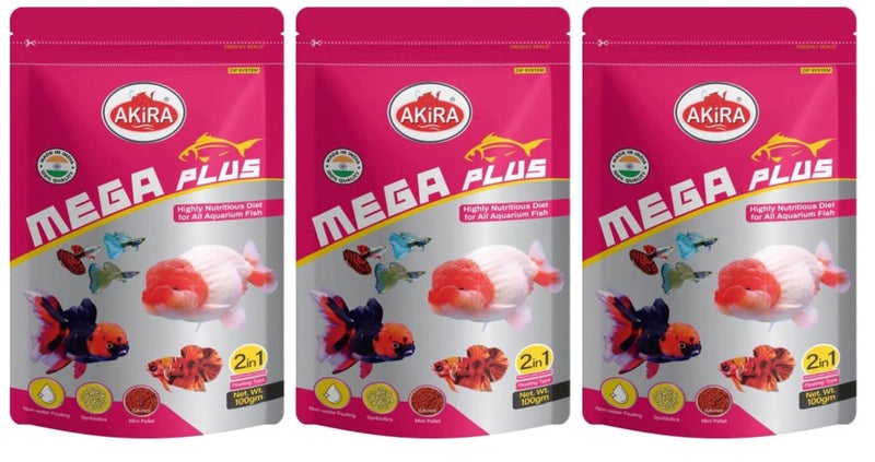 AKIRA MEGA Plus (RED) 100gm. 0.8mm. Pouch Pack of 3 for All Kind of Fish,Protein : 28.0% - Image 1