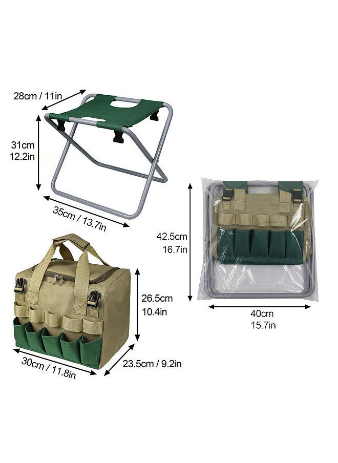 Generic Gardening Tote Bag with Folding Stool Hand Tool Storage Bag Gardening Tool Kit Organizer Lawn Yard Bag Carrier  - Image 5