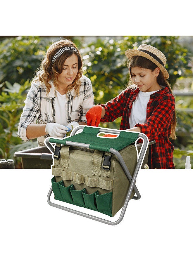 Generic Gardening Tote Bag with Folding Stool Hand Tool Storage Bag Gardening Tool Kit Organizer Lawn Yard Bag Carrier  - Image 3
