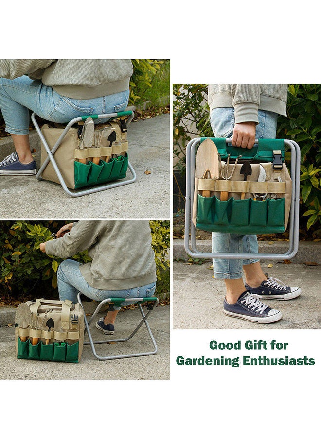 Generic Gardening Tote Bag with Folding Stool Hand Tool Storage Bag Gardening Tool Kit Organizer Lawn Yard Bag Carrier  - Image 4