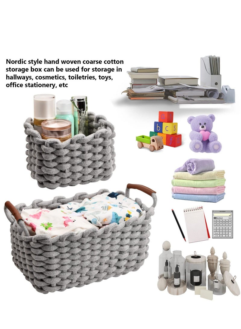 Cotton Rope Woven Storage Baskets, Cotton Rope Baskets Decorative Trays with Handle, Cotton Rope Baskets Decorative Trays for Storage and Organizing, Home Décor, Set of 3 - Image 4