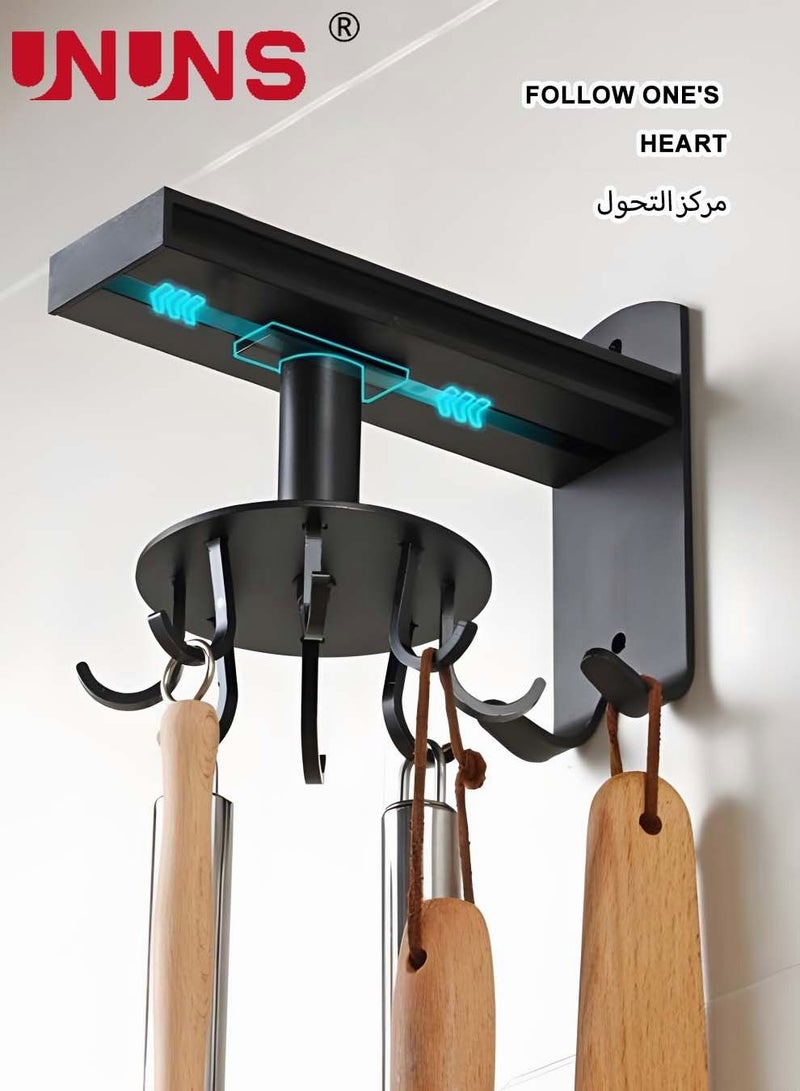 UNUNS 2 Packs 360° Utensil Holder Hanger Hook,Slidable Black Whole Body Aluminum Alloy Organization Hooks,Wall-Mounted Kitchen Cooker Hook - Image 3