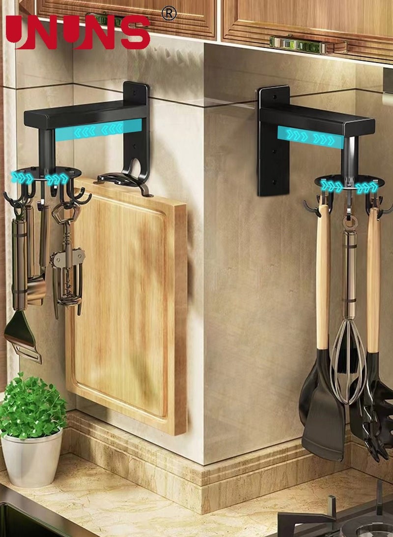 UNUNS 2 Packs 360° Utensil Holder Hanger Hook,Slidable Black Whole Body Aluminum Alloy Organization Hooks,Wall-Mounted Kitchen Cooker Hook - Image 1