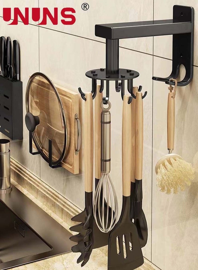 UNUNS 2 Packs 360° Utensil Holder Hanger Hook,Slidable Black Whole Body Aluminum Alloy Organization Hooks,Wall-Mounted Kitchen Cooker Hook - Image 4