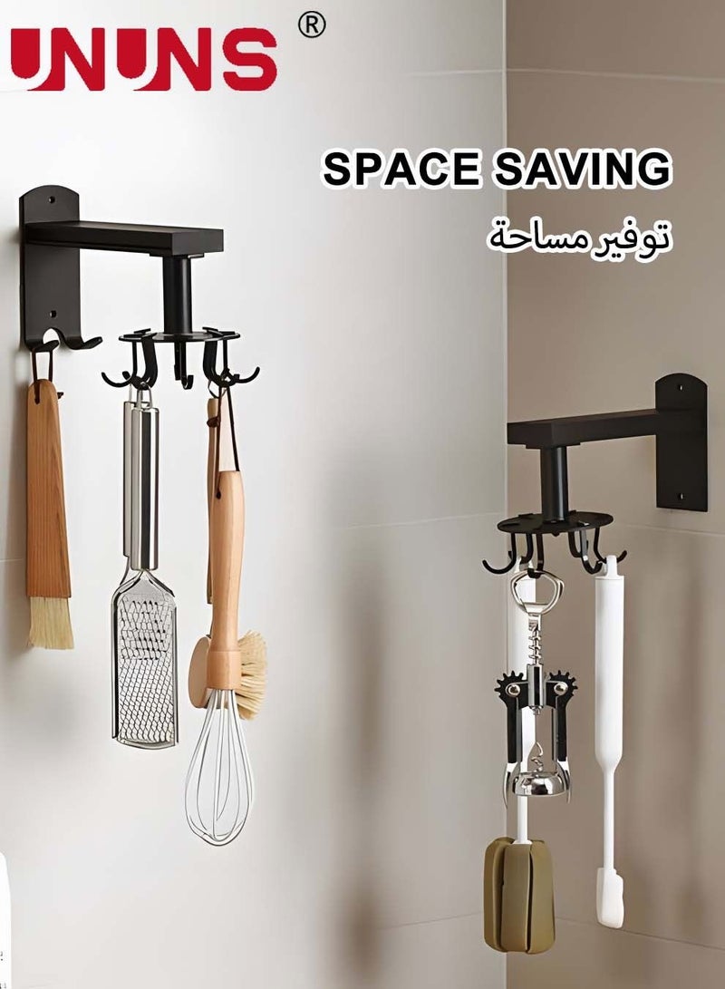 UNUNS 2 Packs 360° Utensil Holder Hanger Hook,Slidable Black Whole Body Aluminum Alloy Organization Hooks,Wall-Mounted Kitchen Cooker Hook - Image 5