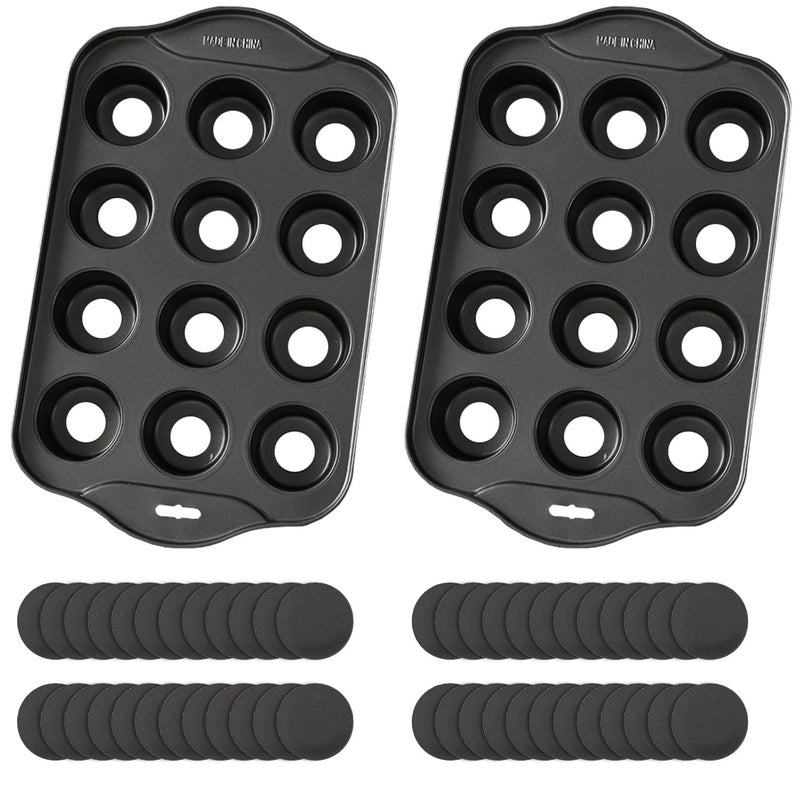 PLAZOTTA 2 Pack 12 Cavity Mini Cheesecake Pan, Mini Muffin Baking Pan, Mini Cupcake Pan with Removable Bottom, Round - Image 1