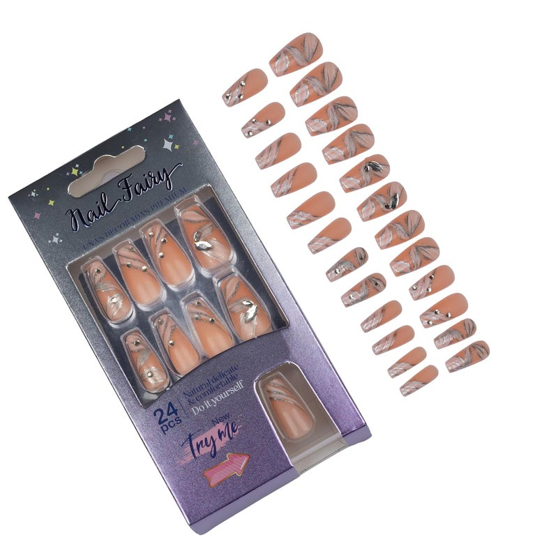 SKOFRI SKOFRI 24 Reusable Artificial Fake Nail Set Lightweight Long Lasting Easy To Use False Nails For Festivals Special Occasions - Image 1