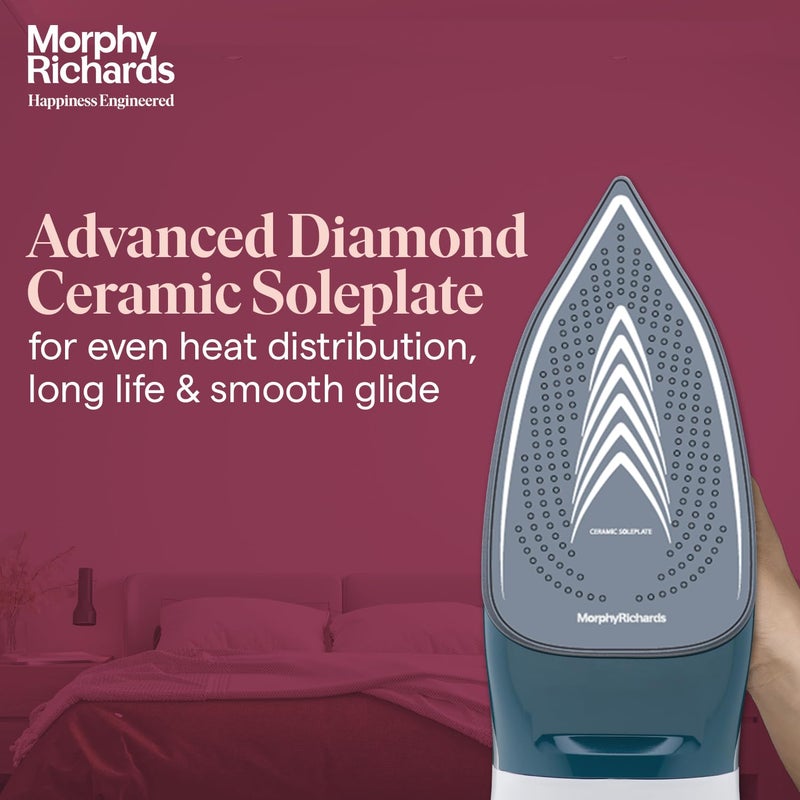 Morphy Richards Turbo Steam 2200W Steam Iron White and Sage green - Image 3