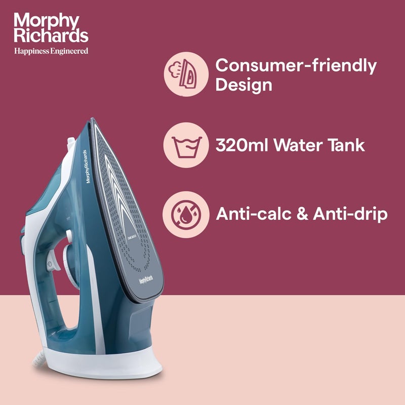 Morphy Richards Turbo Steam 2200W Steam Iron White and Sage green - Image 4