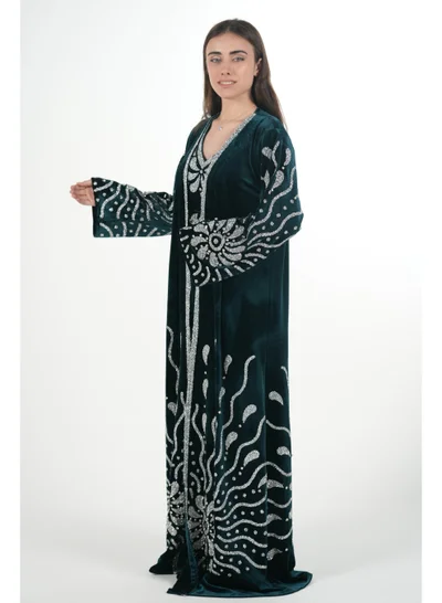AL BENT AL SHARQIEH Velvet kaftan jalabiya dress with belt