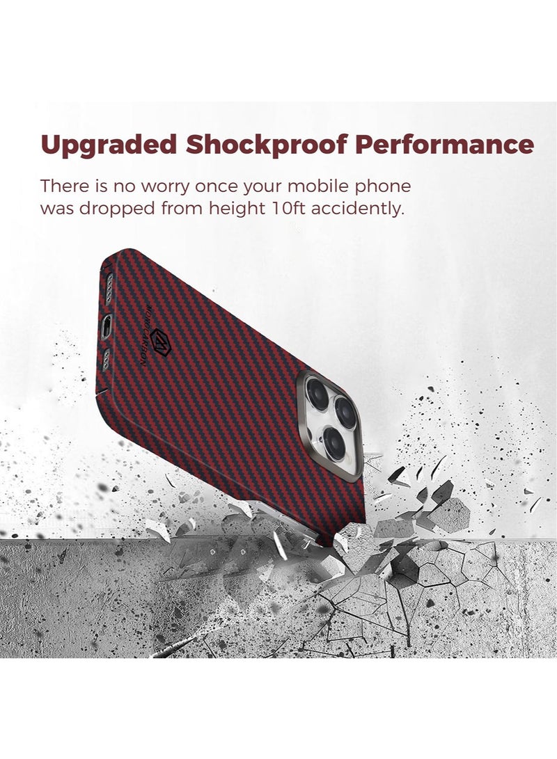 MONOCARBON Real Aramid Fiber [Ultra Slim] for iPhone 15 PRO Case Cover [MagSafe Compatible] Lightweight Anti-Scratch - Matte Red Black - Image 4