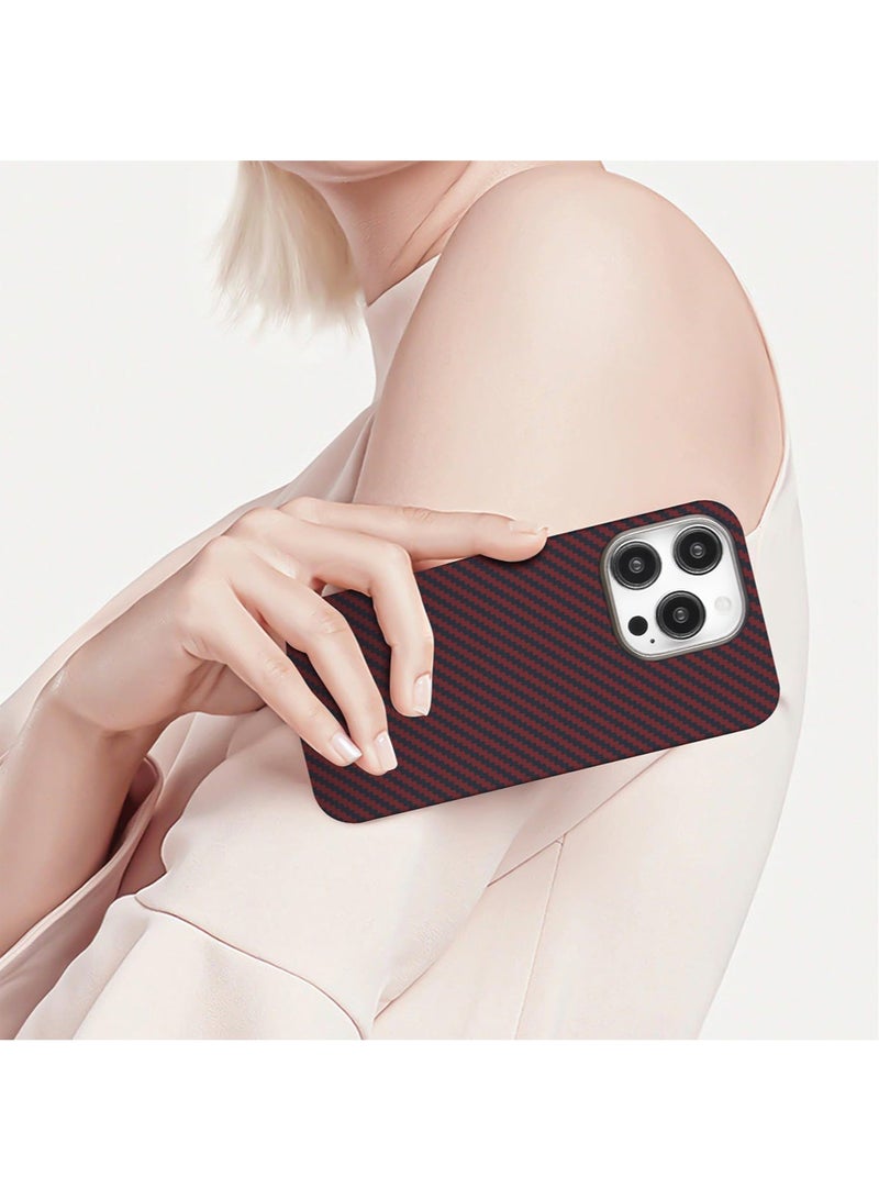 MONOCARBON Real Aramid Fiber [Ultra Slim] for iPhone 15 PRO Case Cover [MagSafe Compatible] Lightweight Anti-Scratch - Matte Red Black - Image 2