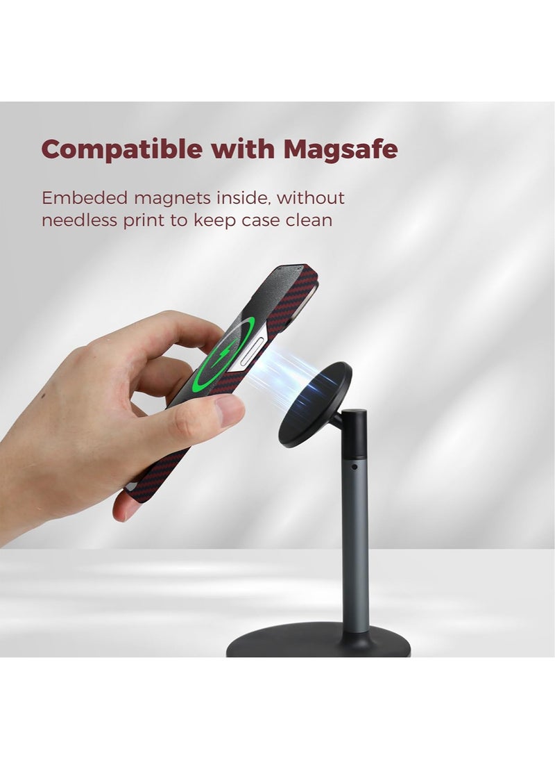 MONOCARBON Real Aramid Fiber [Ultra Slim] for iPhone 15 PRO Case Cover [MagSafe Compatible] Lightweight Anti-Scratch - Matte Red Black - Image 5