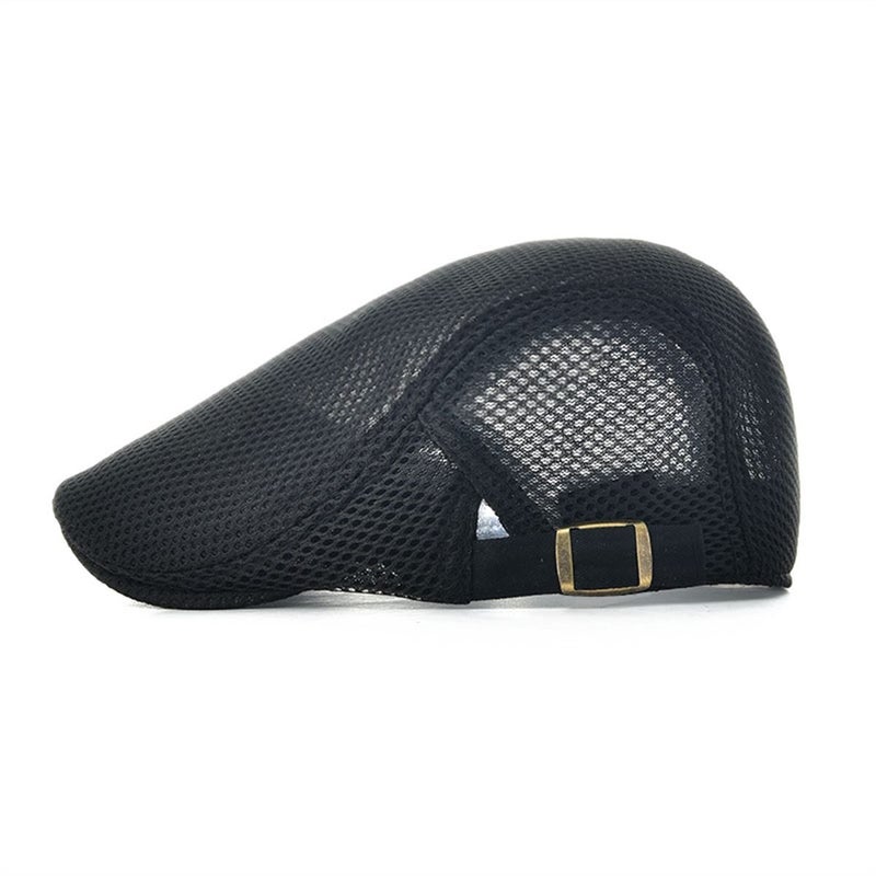 VOBOOM Men Breathable Mesh Summer Hat Adjustable Newsboy Beret Ivy Cabbie Flat Cap (Black) - Image 2