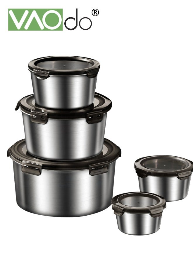 فاو دو مجموعة حاويات تحضير الوجبات المحكمة الإغلاق من الفولاذ المقاوم للصدأ 316 حاويات تخزين طعام قابلة للتكديس مقاومة للتسرب محكمة الإغلاق مضادة للرائحة مثالية للطباخ الحثي وموقد الغاز وفرن الميكروويف - Image 1