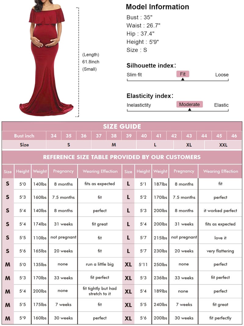 Glampunch Womens Off Shoulder Maternity Dress Ruffles Elegant Slim Gowns Fit Maxi Photography Dress Burgundy - Image 5