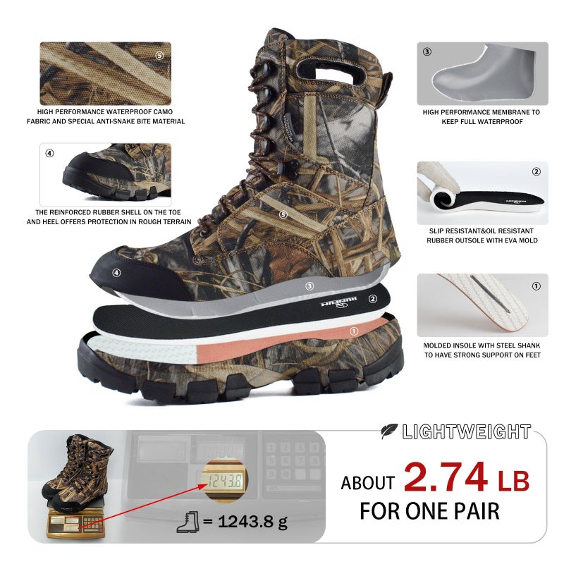 R RUNFUN Men's 10" Waterproof Insulated Hunting Boots Lightweight Non-slip Hiking Boots, 400g Thinsulate(RF013-10CW, Size10) - Image 4