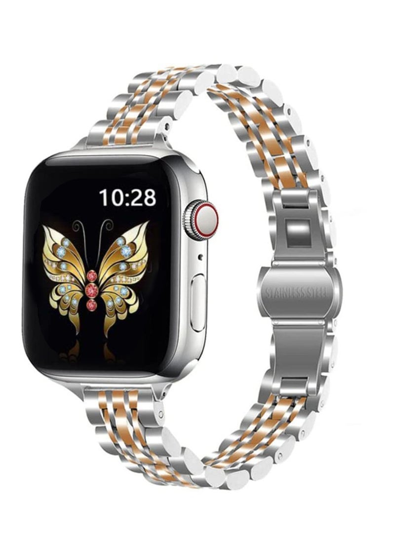 O Ozone - Slim Metal Straps For Apple Watch Series 10 9 8 7 6 5 4 SE 38/40/41/42mm Stainless Steel Metal Wristband - Silver - Image 1