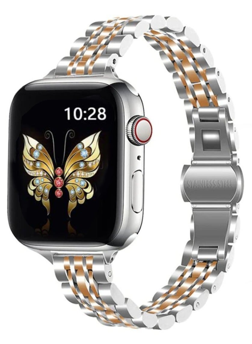O Ozone Slim Metal Straps For Apple Watch Series 10 9 8 7 6 5 4 SE 38/40/41/42mm Stainless Steel Metal Wristband - Silver