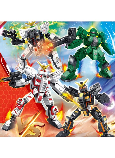 Compatible With Le Gao Le Playing Building Blocks Gundam Zagu Model Display Box Building Blocks Assembling Small Particles Children's Toy Ornaments-Color:7129(4 Models) Gao Da Warrior